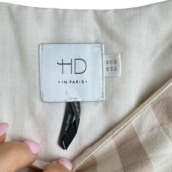 Anthropologie HD in Paris Beige Neutral Cream Gingham Belted Poplin Sheath Dress - Picture 13 of 15